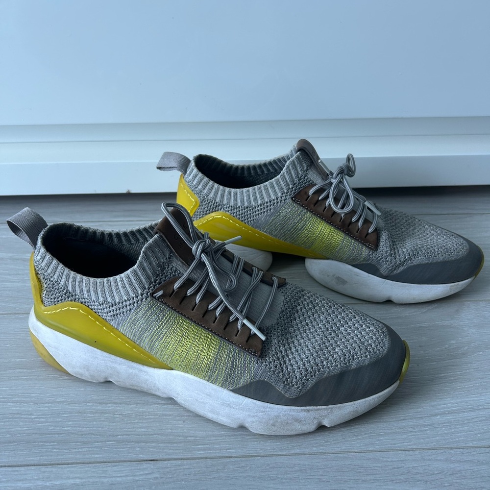 Cole Haan Gray and Yellow Sneakers with Knit Mesh Upper Size 10